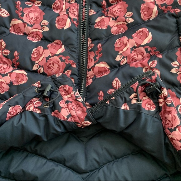 The North Face Womens Down Full Zip Puffer Jacket Floral Print Navy Pink Small - Picture 11 of 16